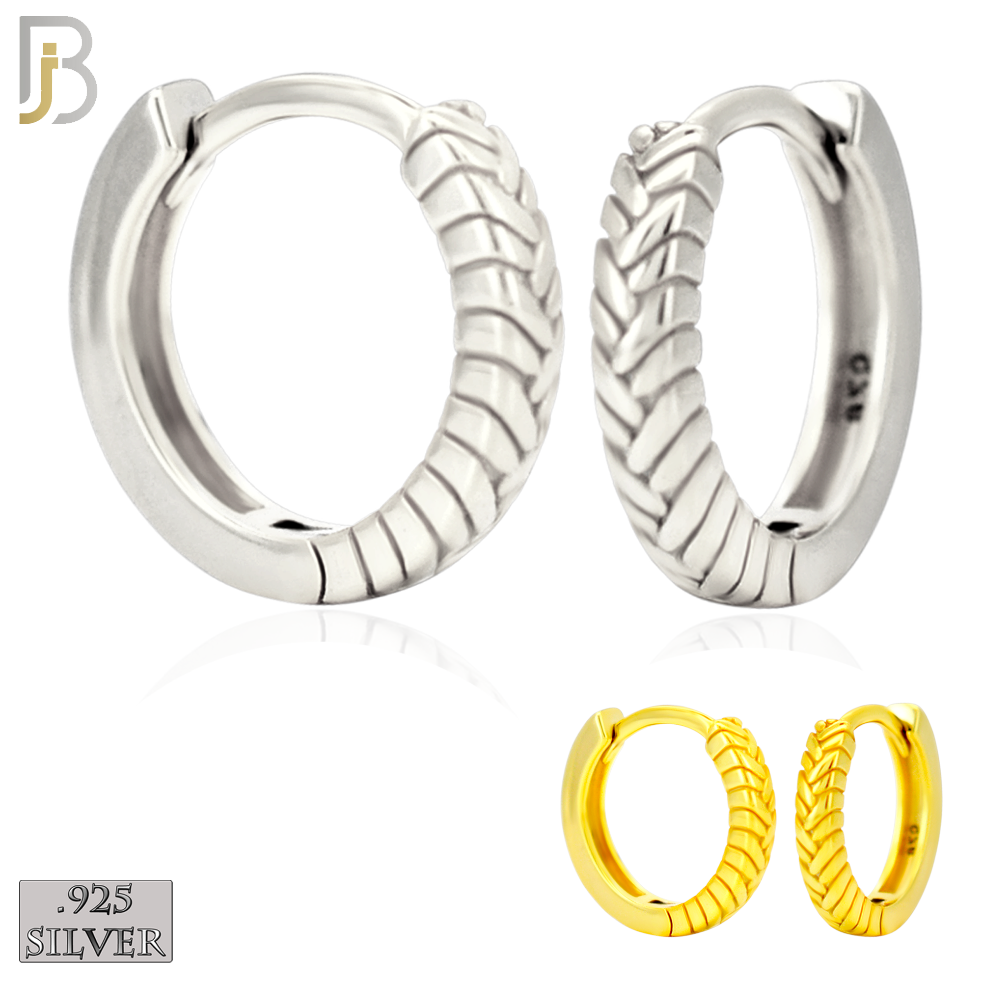 925-ES454 - 925 Sterling Silver Plain Braided Edge Design Huggies Hoop Earrings image 0