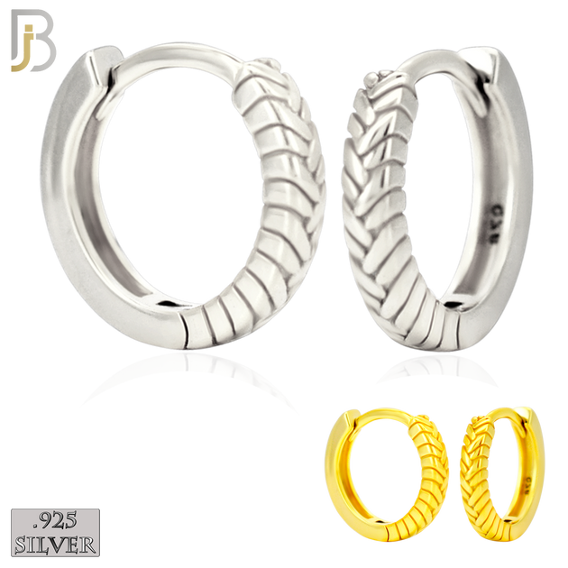 925-ES454 - 925 Sterling Silver Plain Braided Edge Design Huggies Hoop Earrings image 0