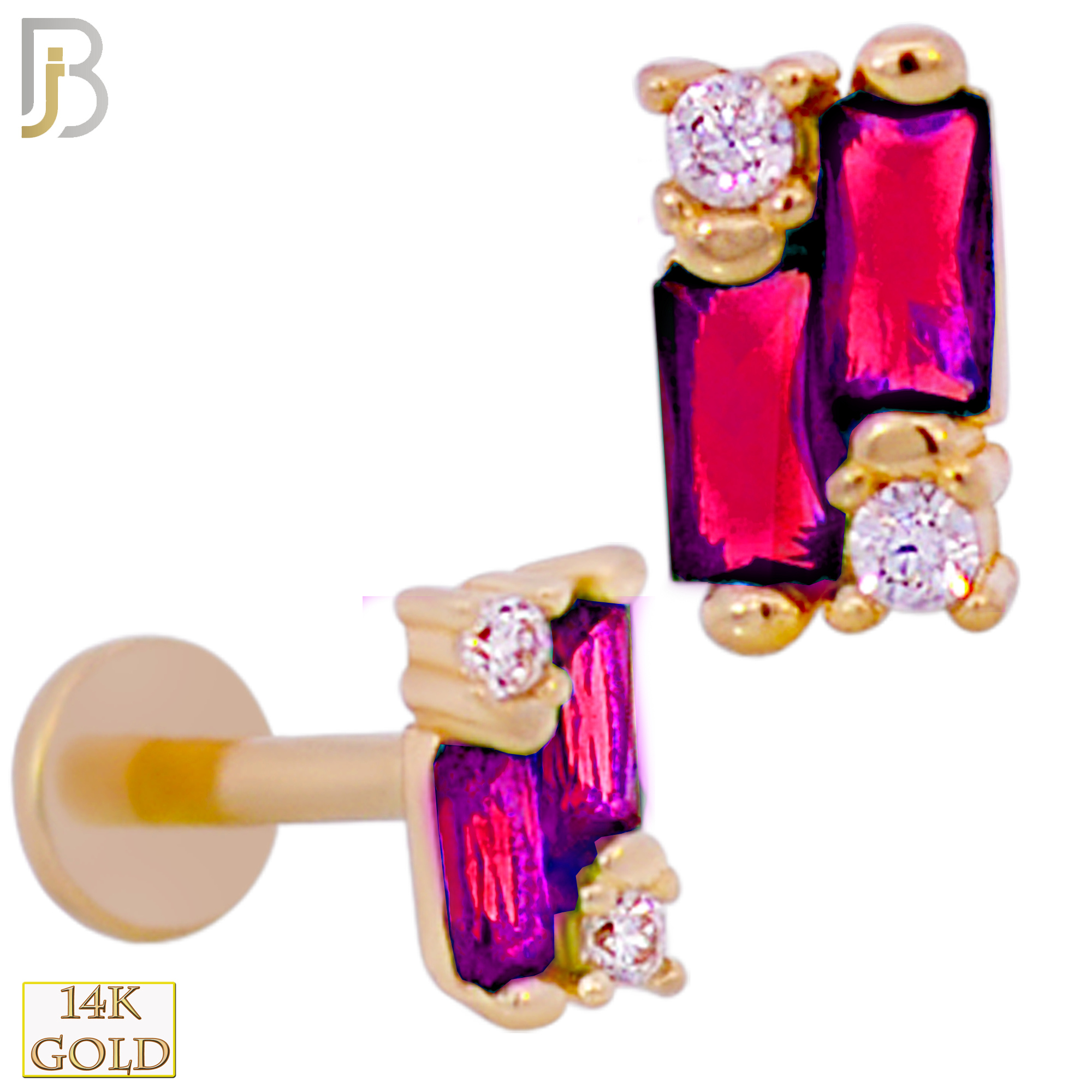 14-LB95 - 14k Yellow Gold Double Baguette CZ Labret image 0