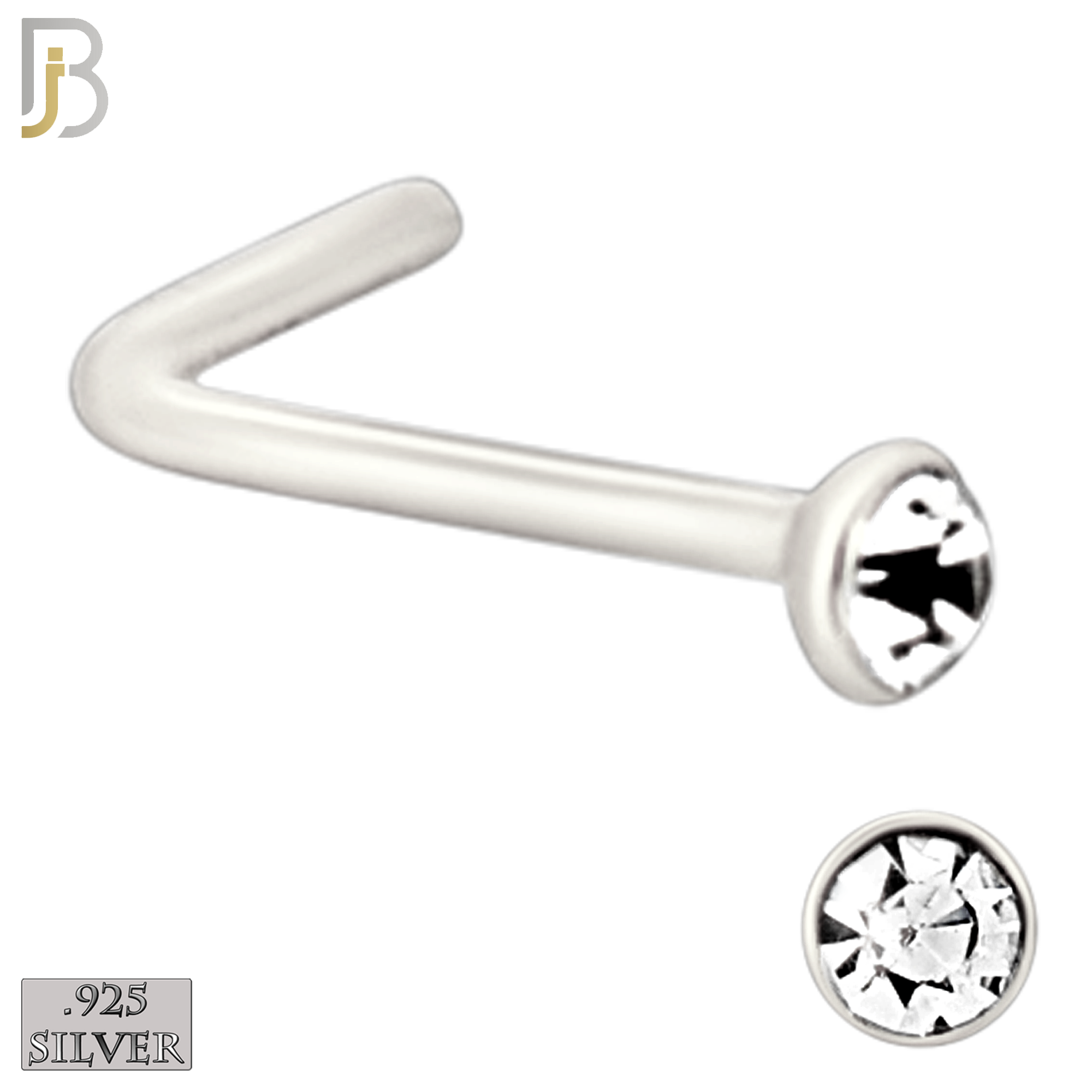 925-PK-NR06S-3C2 - Mixed of 2, 2.5, 3mm Clear CZ 22g Thickness  925 Sterling Silver Nose Studs, L-Shape Press Fit Packages Pack of 120. image 2