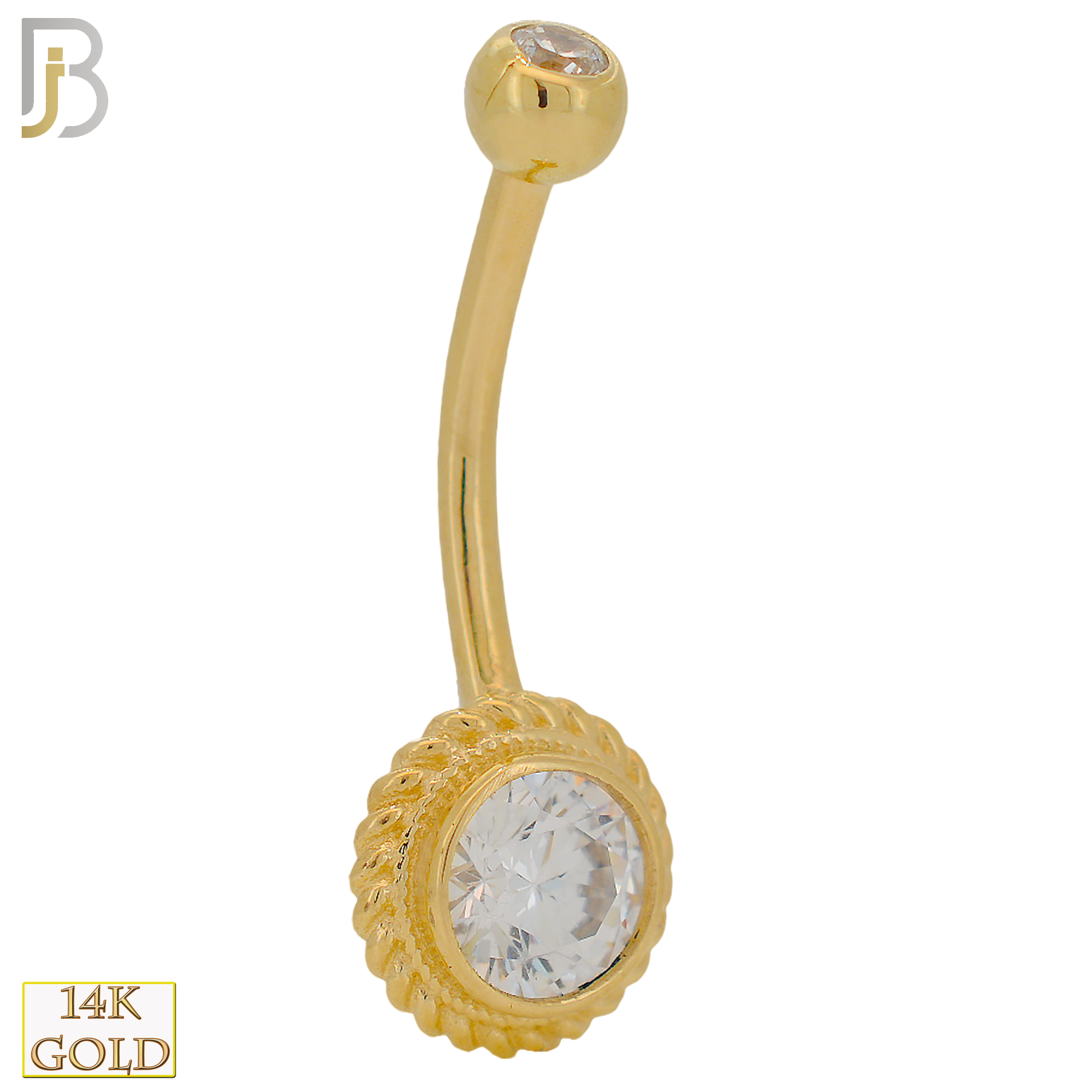 14-NB28 -  14k Gold Round CZ in Bezel Setting Belly Ring image 0