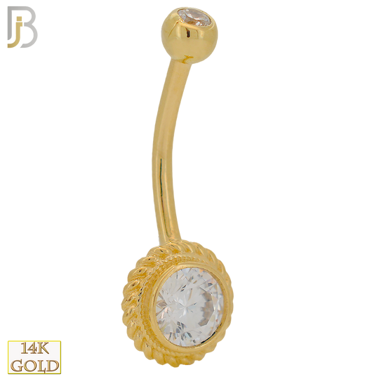 14-NB28 -  14k Gold Round CZ in Bezel Setting Belly Ring image 0