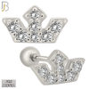 925-ES434 - Screw Ball Back - .925 Sterling Silver Three Point Crown with Multi Zircon Earrings Stud image 0