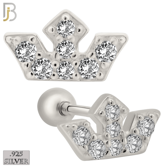 925-ES434 - Screw Ball Back - .925 Sterling Silver Three Point Crown with Multi Zircon Earrings Stud image 0