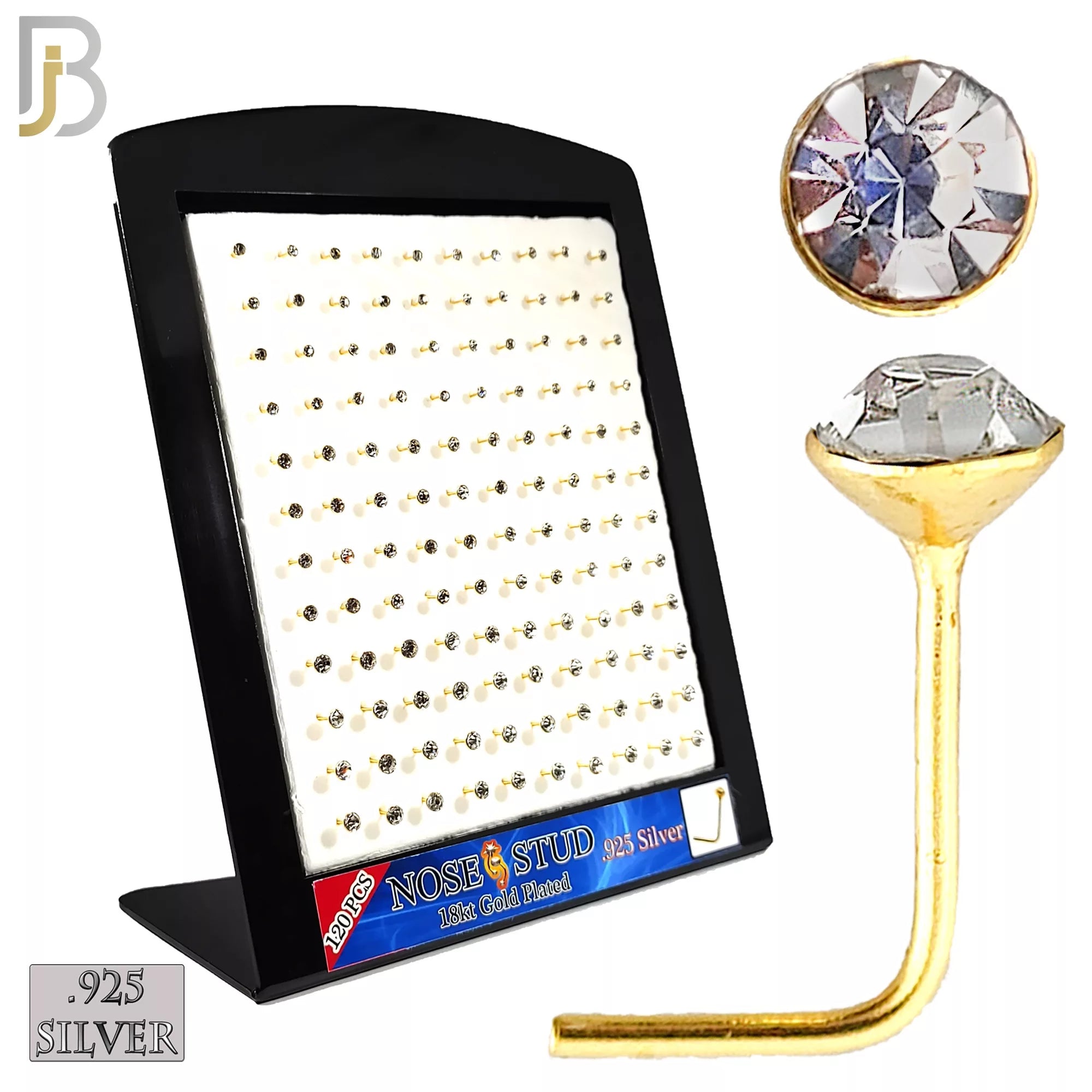 925-PK-NR06 - .925 Sterling Silver Nose Stud "L Shape" Press Fit Round Zircon Bezel Setting image 1