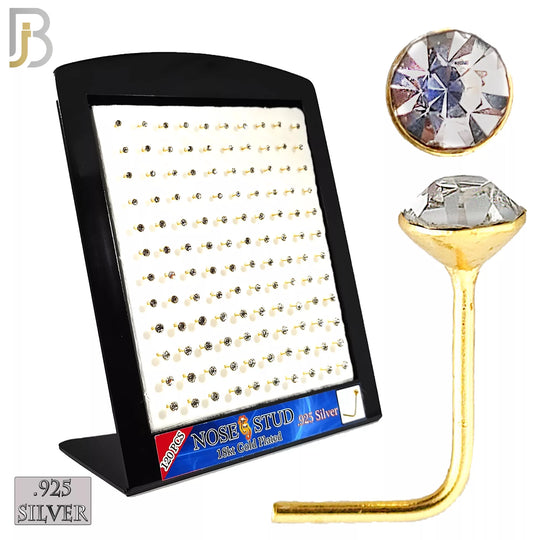 925-PK-NR06 - .925 Sterling Silver Nose Stud "L Shape" Press Fit Round Zircon Bezel Setting image 1