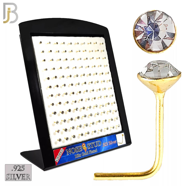 925-PK-NR06 - .925 Sterling Silver Nose Stud "L Shape" Press Fit Round Zircon Bezel Setting image 1