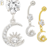 N069 - 316L Stainless Steel Dangling Moon and Sun Zircon Design Belly Ring with 5mm Screw Ball image 0