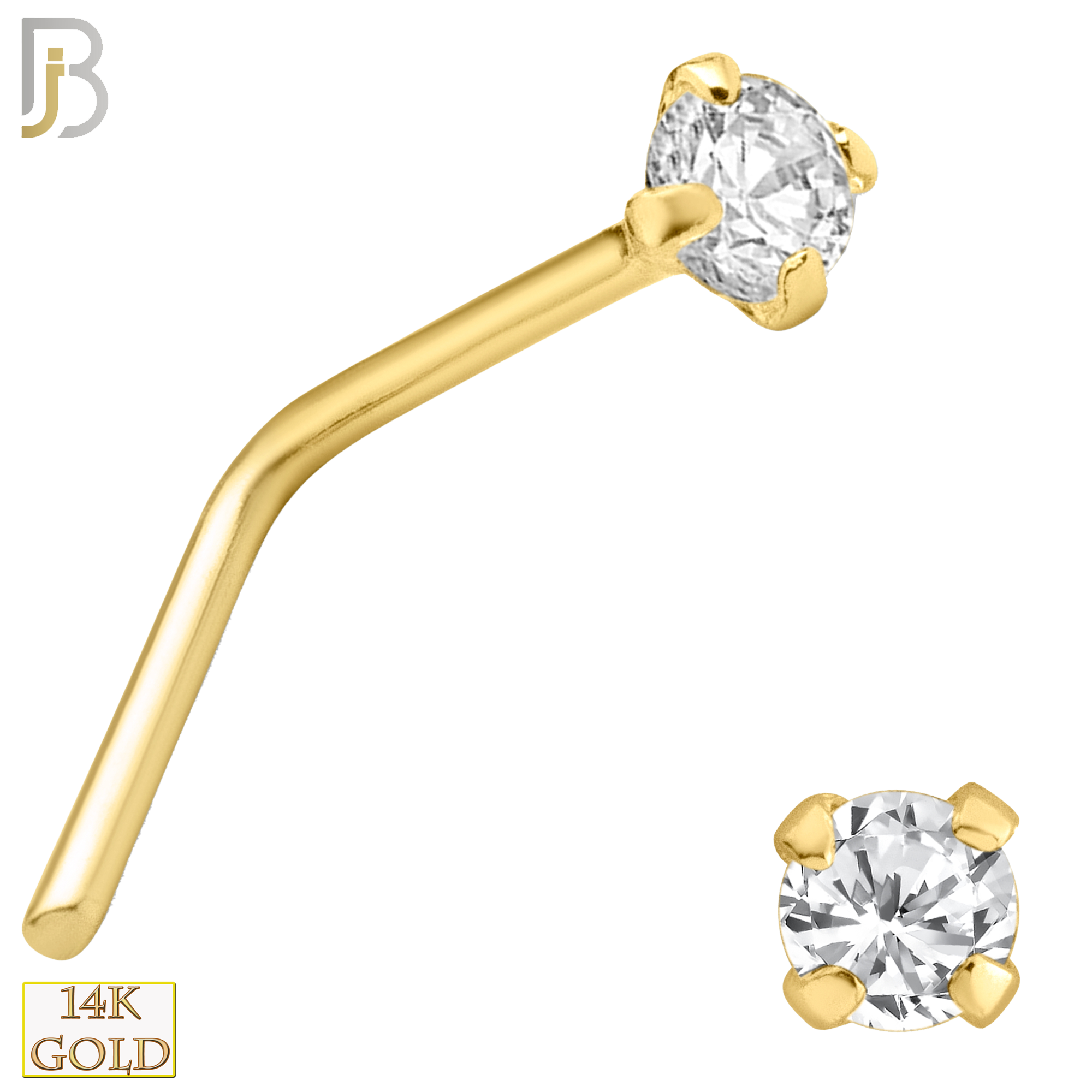 14-NR10CY-20 - 20g Thickness 14k Solid Yellow Gold Prong Setting  Round Cubic Zircona L-Shape image 2