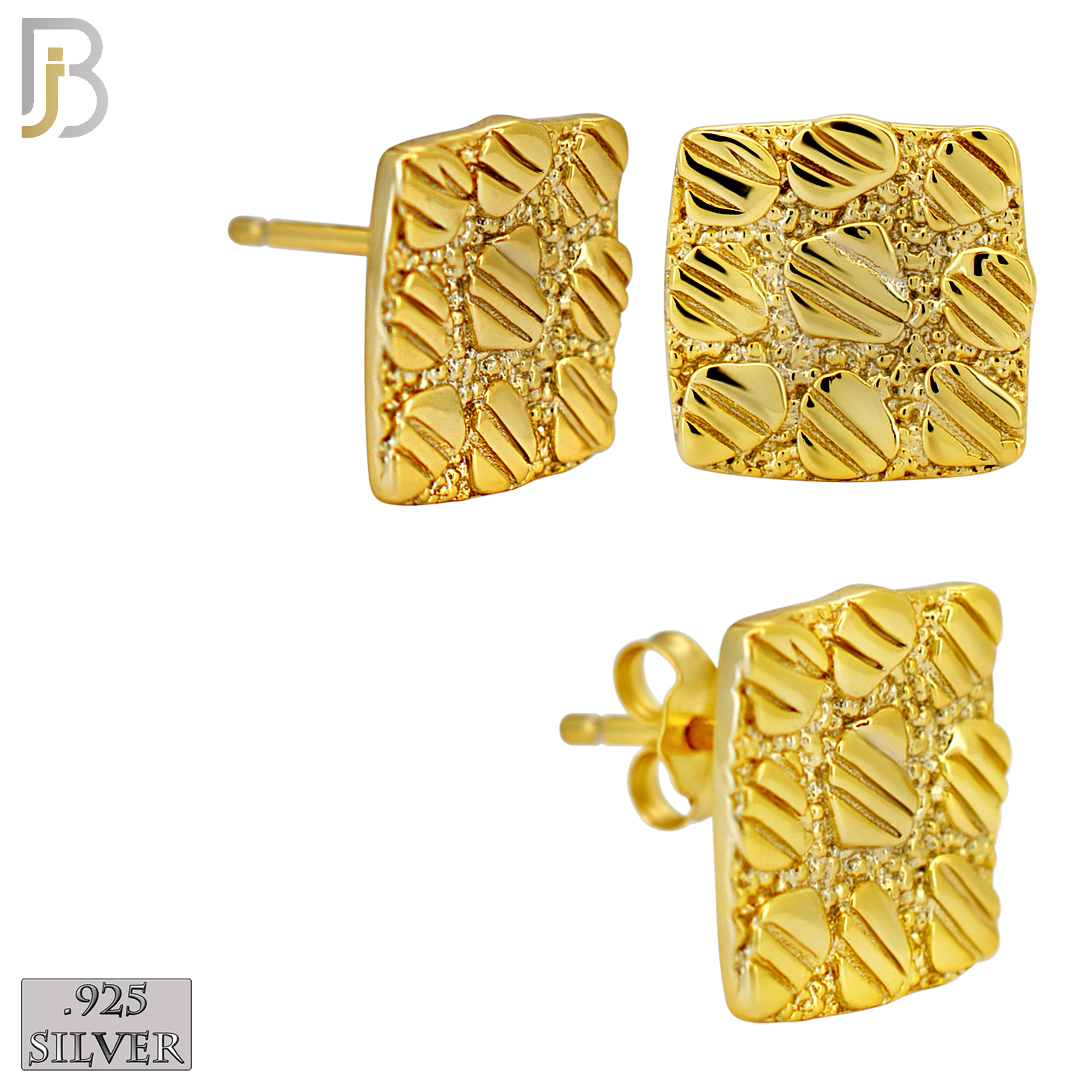 925-ES516 - 925 Sterling Silver Flat (Thin) Square Nugget Push Back Earrings - 10mm image