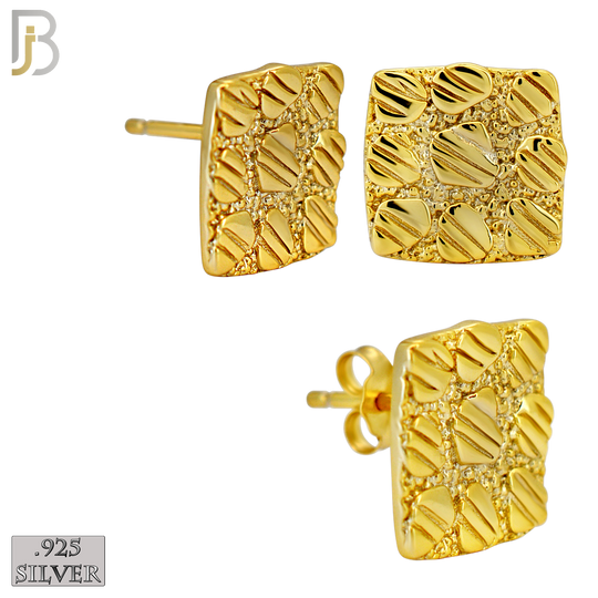 925-ES516 - 925 Sterling Silver Flat (Thin) Square Nugget Push Back Earrings - 10mm image