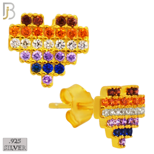925-ES228S – 925 Sterling Silver Pixelated Heart Design Earring Stud with Multi Colored Zircon image 4