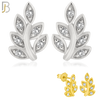 925-ES147 - .925 Sterling Silver Leaf Design with Zircon Design Earring Stud image 0
