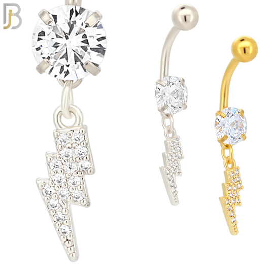 N012 - 316L Stainless Steel Dangling Lightning Bolt with Multi CZ Belly Ring image 0