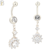 N009 - 316L Stainless Steel Dangling Prong Setting Flower Zircon Design Belly Ring with 4mm Screw Ball image 1