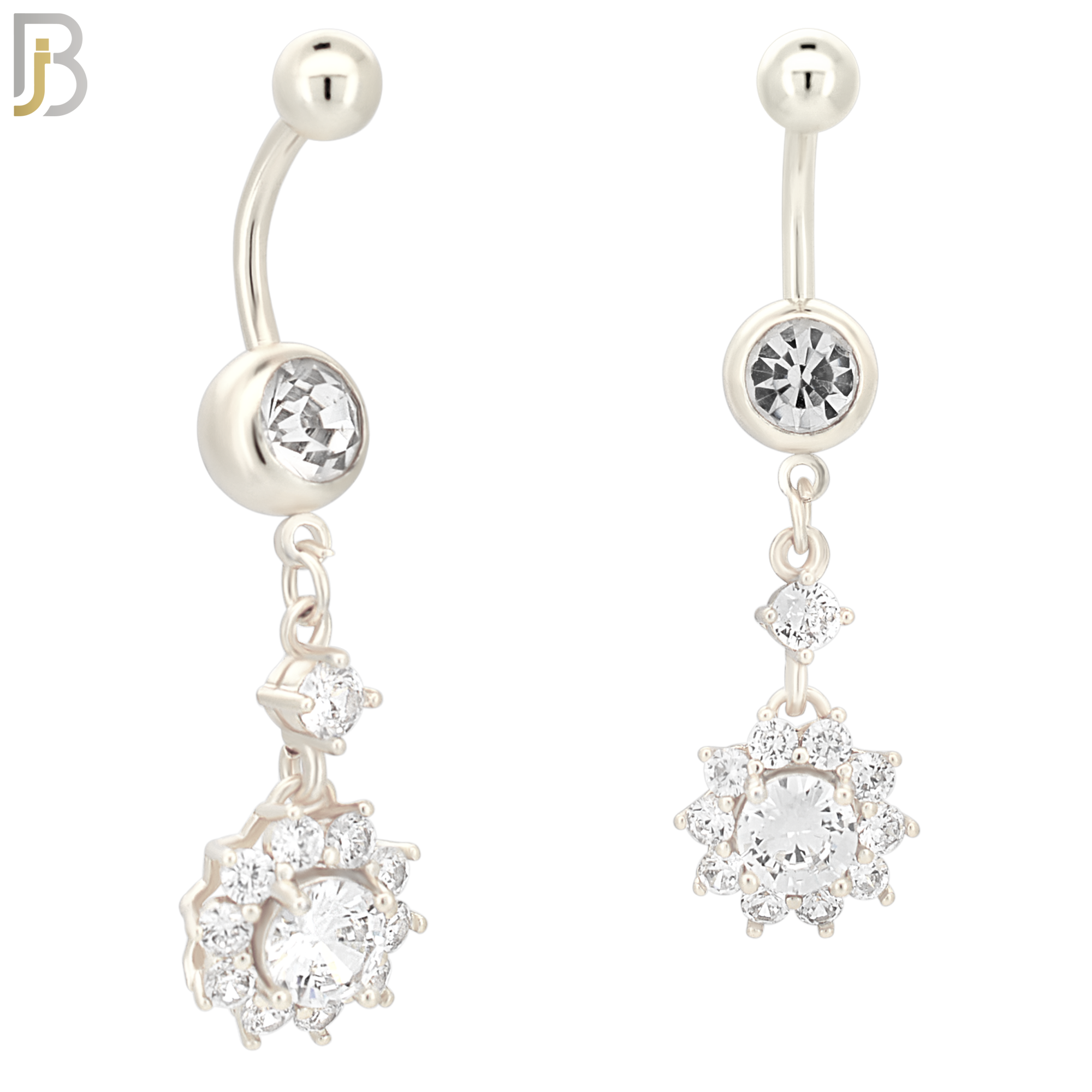 N009 - 316L Stainless Steel Dangling Prong Setting Flower Zircon Design Belly Ring with 4mm Screw Ball image 1