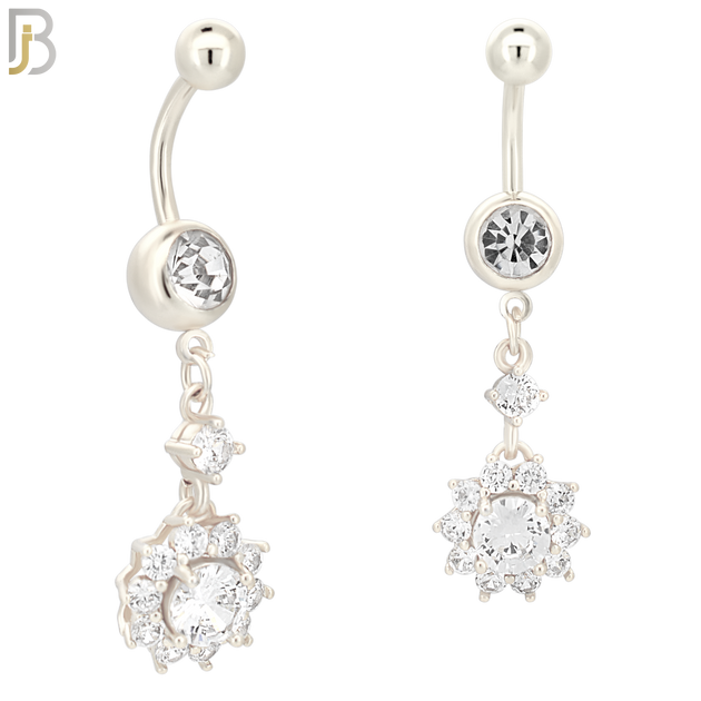 N009 - 316L Stainless Steel Dangling Prong Setting Flower Zircon Design Belly Ring with 4mm Screw Ball image 1