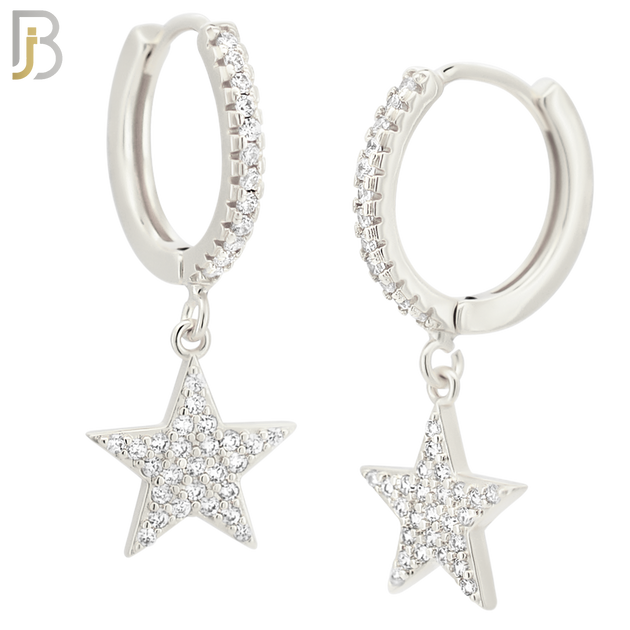 ES53 - 316L Stainless Steel Dangling Plain Star with Zircon Design Huggies Clip On image 1