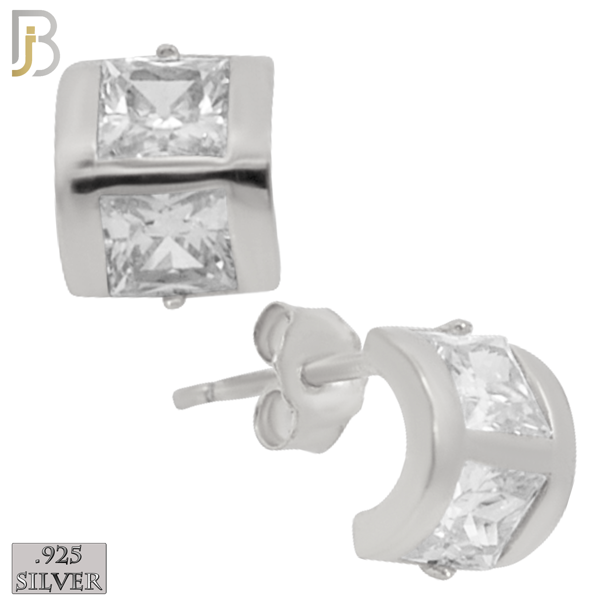 925-ES308 - .925 Sterling Silver Double Square CZ Stud Earrings image 1