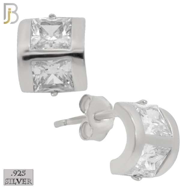 925-ES308 - .925 Sterling Silver Double Square CZ Stud Earrings image 1