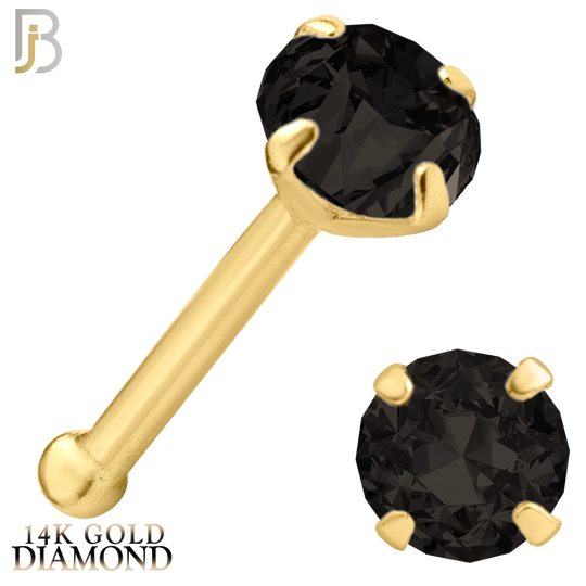 14-NR01DYK-22 - 22g - 14k Yellow Gold Nose Bone with Black Diamond in Prong Setting image 3