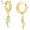 ES84 - 316L Stainless Steel Dangling Lightning Bolt with Zircon Design Huggies Clip On image 3