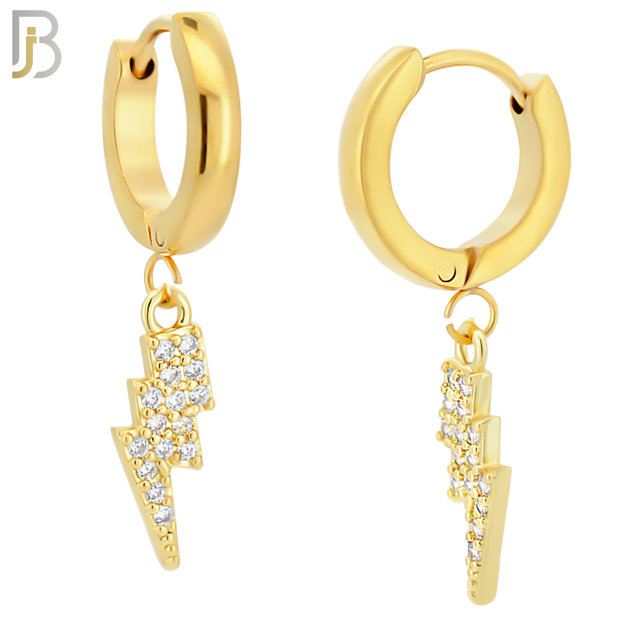 ES84 - 316L Stainless Steel Dangling Lightning Bolt with Zircon Design Huggies Clip On image 3