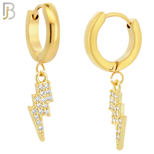ES84 - 316L Stainless Steel Dangling Lightning Bolt with Zircon Design Huggies Clip On image 3