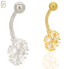 NB08 - 316L Stainless Steel Prong Setting Flower Zircon  Banana Belly Navel Ring image 0