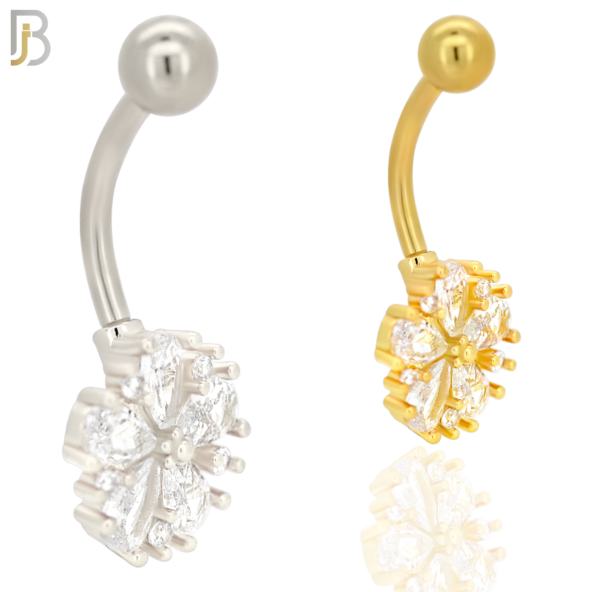 NB08 - 316L Stainless Steel Prong Setting Flower Zircon  Banana Belly Navel Ring image 0