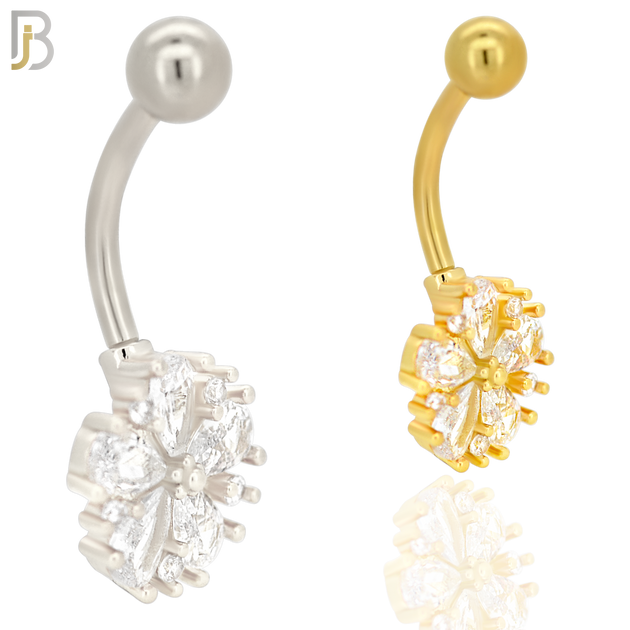 NB08 - 316L Stainless Steel Prong Setting Flower Zircon  Banana Belly Navel Ring image 0