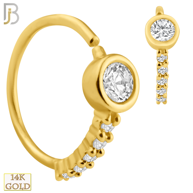 14-CT72C - 14K Solid Gold Bezel Round Design with a Line of Multi Zircon Nose Hoops image 0