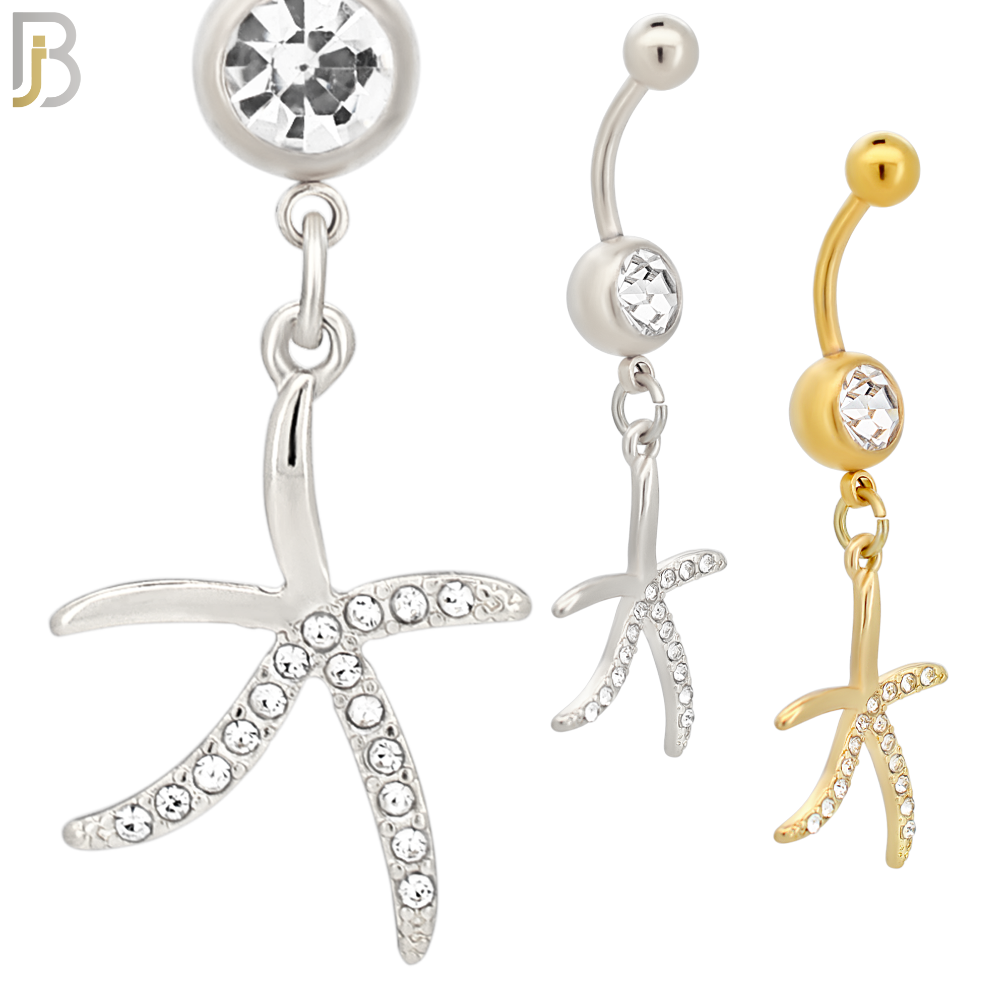 N072 - 316L Stainless Steel Dangling Starfish Design Belly Ring with 5mm Screw Ball image 0