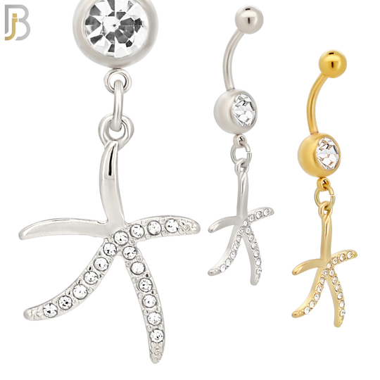 N072 - 316L Stainless Steel Dangling Starfish Design Belly Ring with 5mm Screw Ball image 0