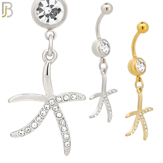 N072 - 316L Stainless Steel Dangling Starfish Design Belly Ring with 5mm Screw Ball image 0