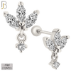 925-ES422 - Screw Ball Back - 925 Sterling Silver Three Leaf Stud Earrings with Dangling Zircon image 0