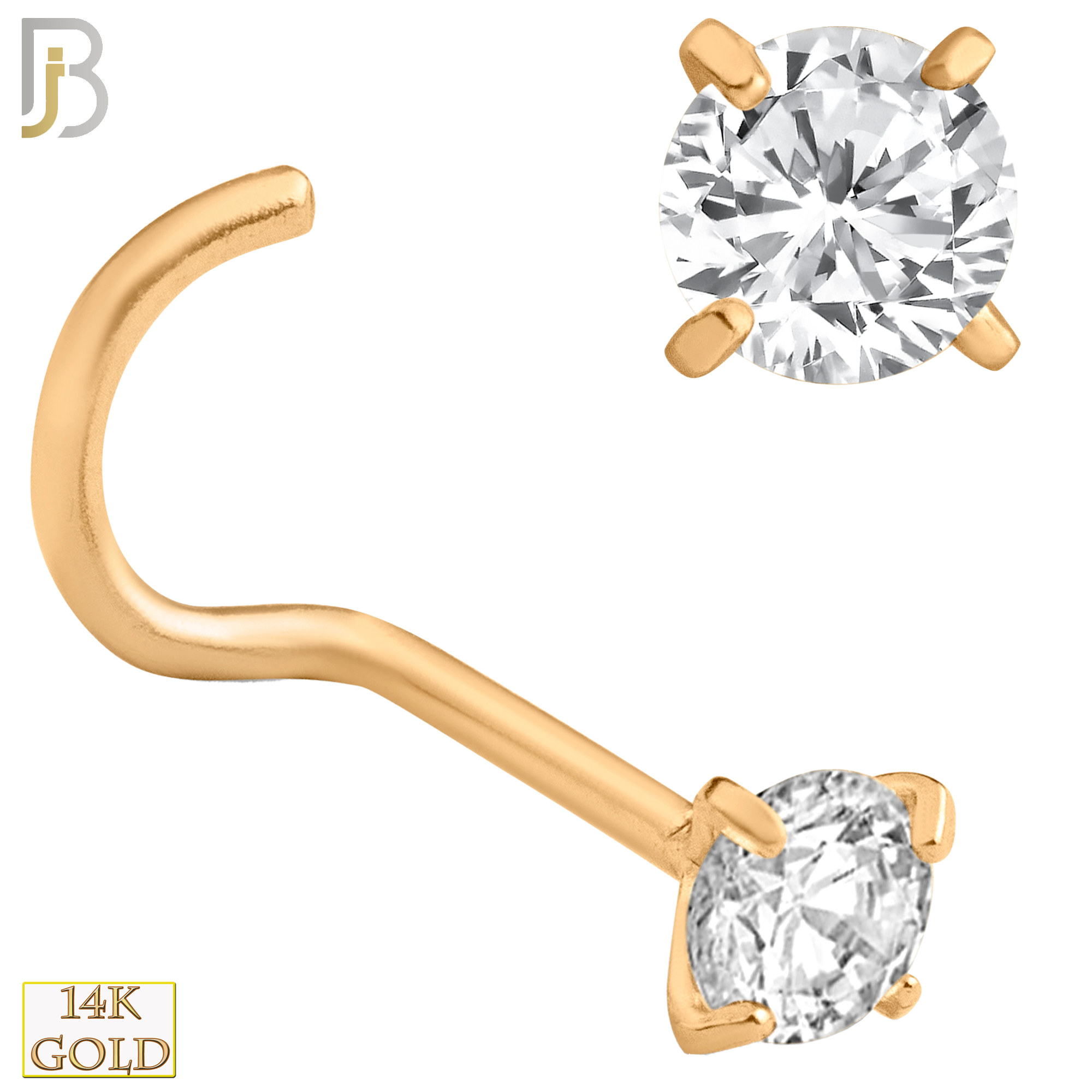 14-NR03L - 14k Solid  Gold Prong Setting  Round Lab Diamond Nose Screw, Cork Screw image