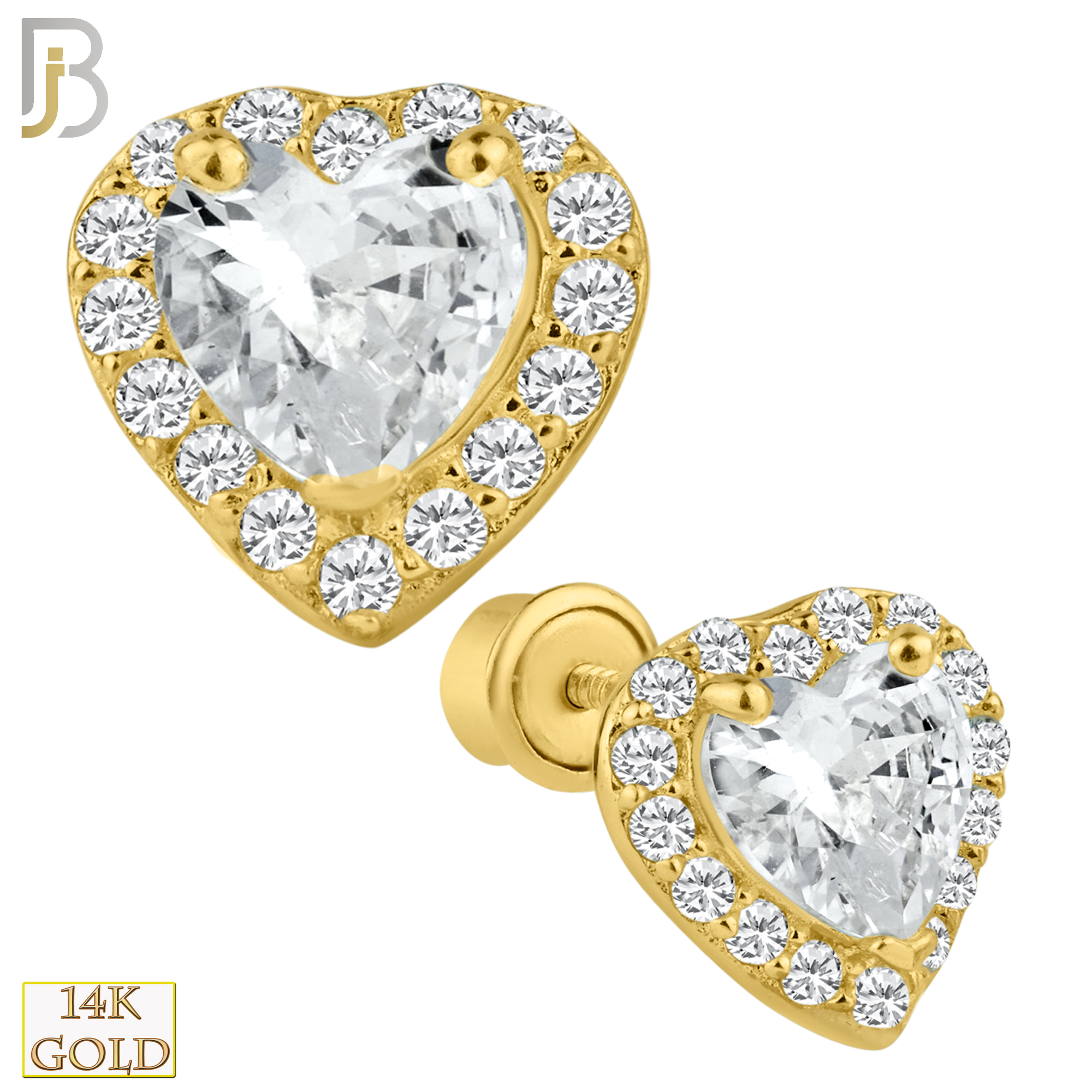 14-ES98 - 14k Solid Gold Heart Shaped Center CZ Stud Earring image 0