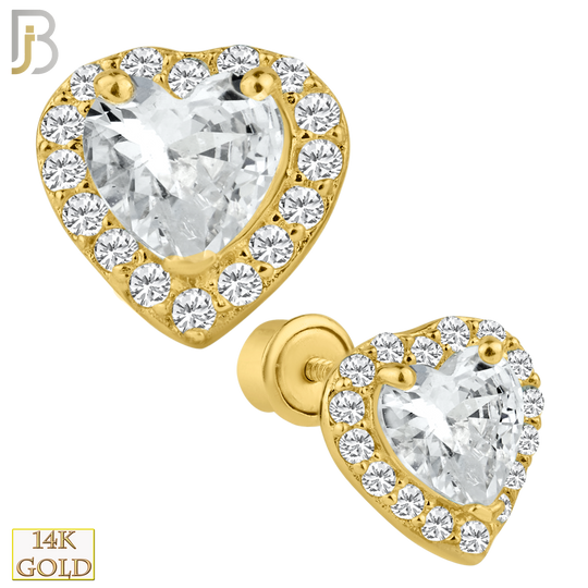 14-ES98 - 14k Solid Gold Heart Shaped Center CZ Stud Earring image 0