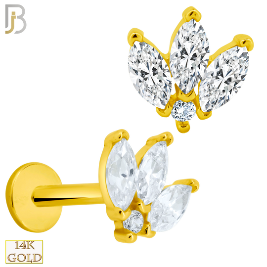 14-LB63 - 14k Yellow Gold Three Clear Marquise Leaf Labret image 0