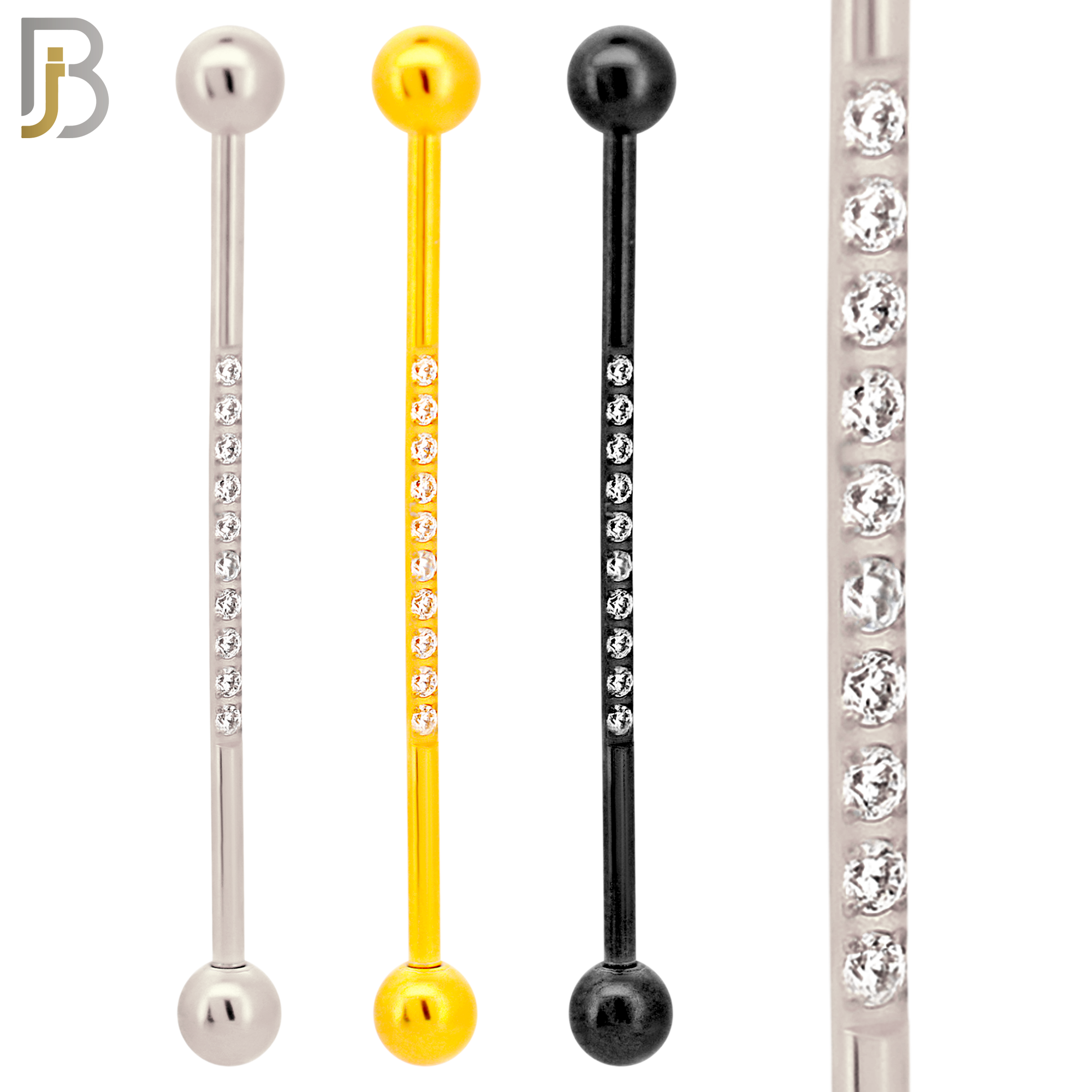 PK-BB23M-10 - 316L Surgical Steel Screw Bar 10 CZ Paved Design Barbell Industrial Pack of 16 pcs image 1