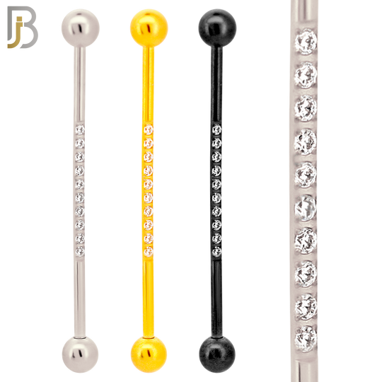 PK-BB23M-10 - 316L Surgical Steel Screw Bar 10 CZ Paved Design Barbell Industrial Pack of 16 pcs image 1