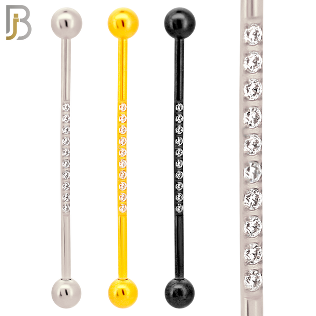PK-BB23M-10 - 316L Surgical Steel Screw Bar 10 CZ Paved Design Barbell Industrial Pack of 16 pcs image 1