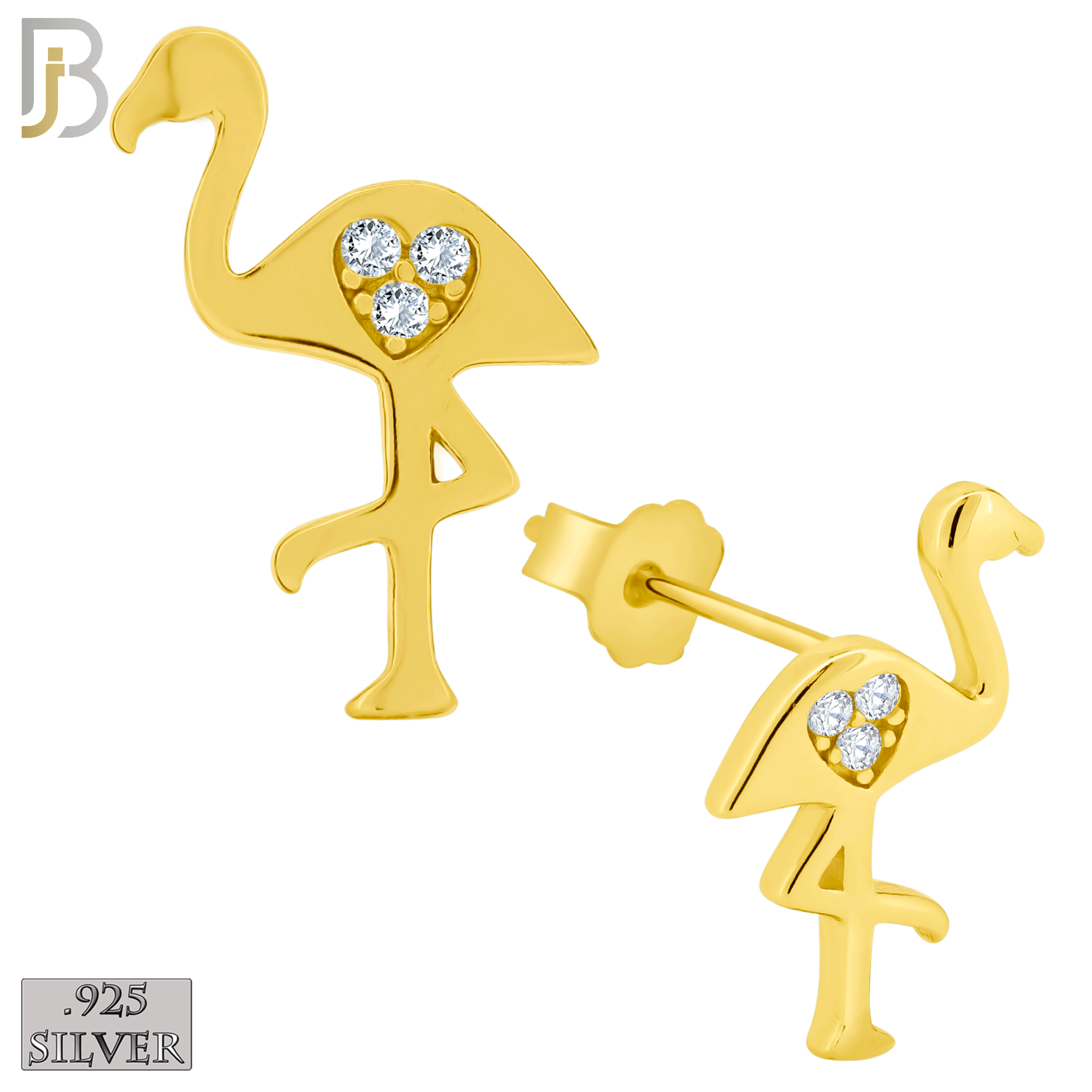 925-ES153 - .925 Sterling Silver Flamingo with Carved Heart Design with Zircon Design Earring Stud image 2