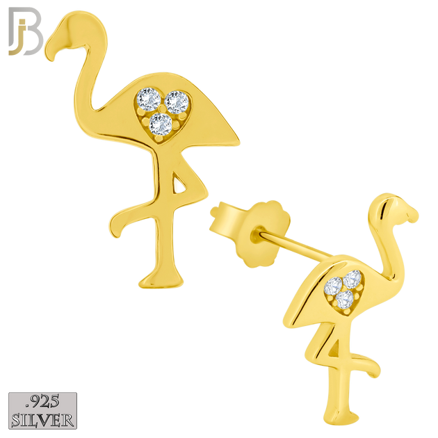 925-ES153 - .925 Sterling Silver Flamingo with Carved Heart Design with Zircon Design Earring Stud image 2