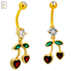 N0146 - 316L Surgical Steel Dangling Heart Cherry in Bezel Set Belly Ring image 3