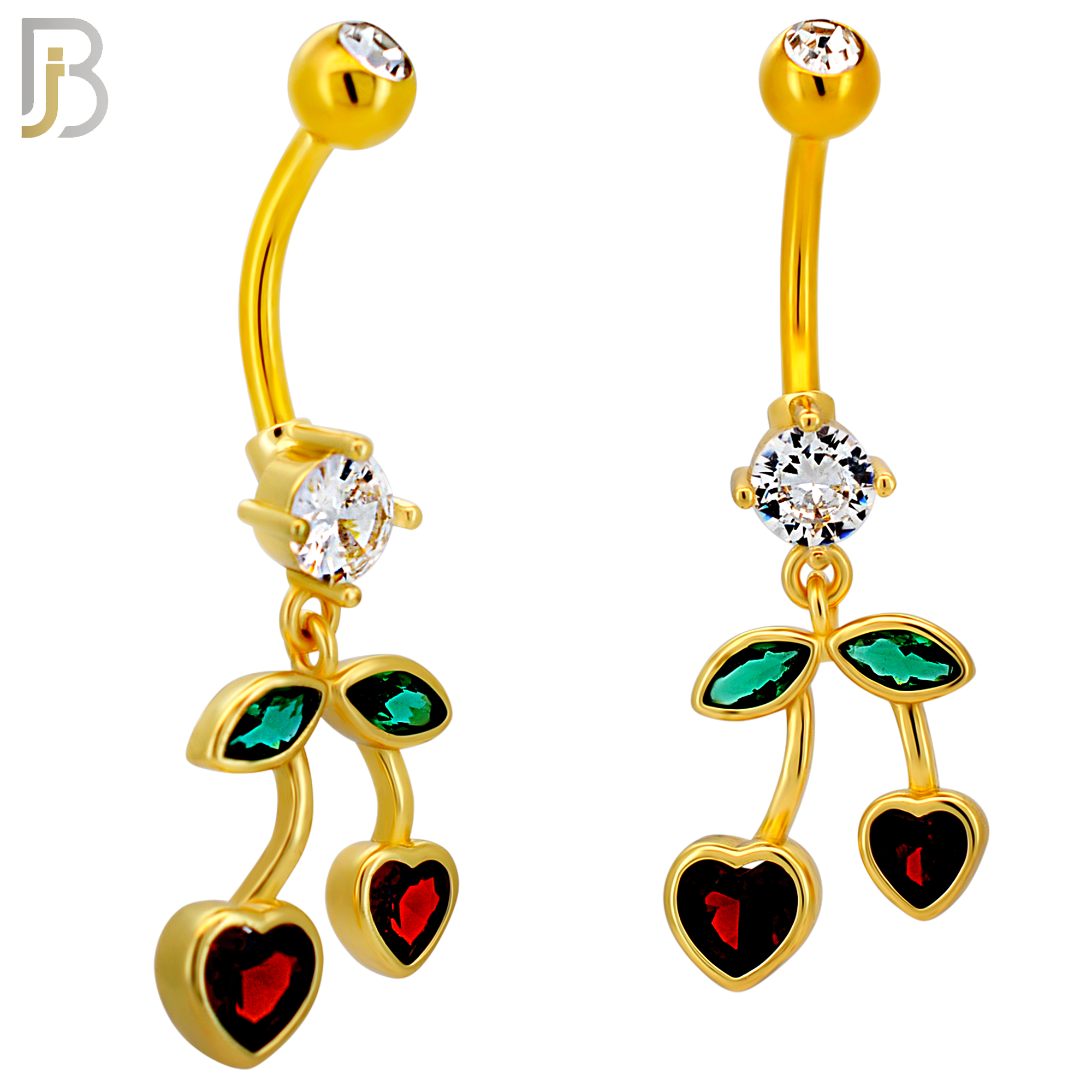 N0146 - 316L Surgical Steel Dangling Heart Cherry in Bezel Set Belly Ring image 3