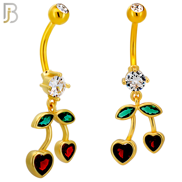 N0146 - 316L Surgical Steel Dangling Heart Cherry in Bezel Set Belly Ring image 3