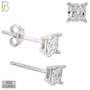 925-ES72-SC - .925 Sterling Silver Rhodium Plated Earring Stud Casting Square Princess Cut Prong Setting Clear Zircon image 3