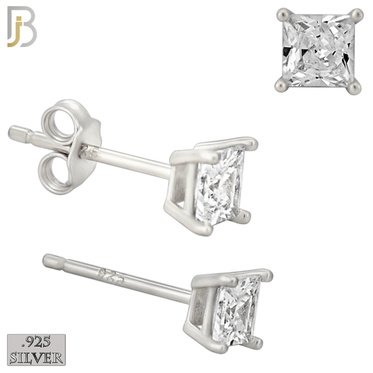 925-ES72-SC - .925 Sterling Silver Rhodium Plated Earring Stud Casting Square Princess Cut Prong Setting Clear Zircon image 3